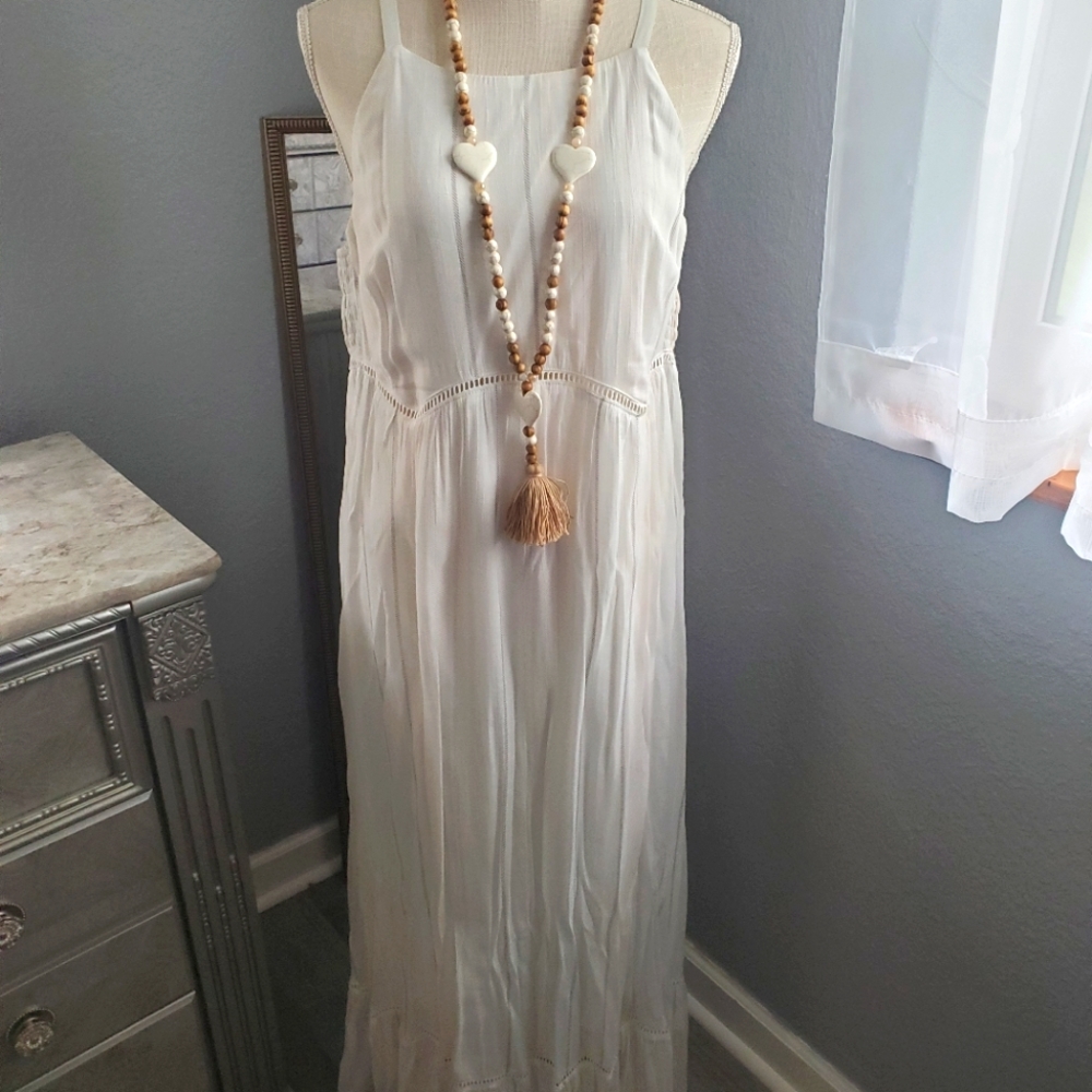 Boho long cream lined dress